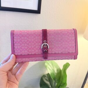 Vintage Coach Pink Y2K Jacquard Signature C Canvas/Leather Buckle Wallet